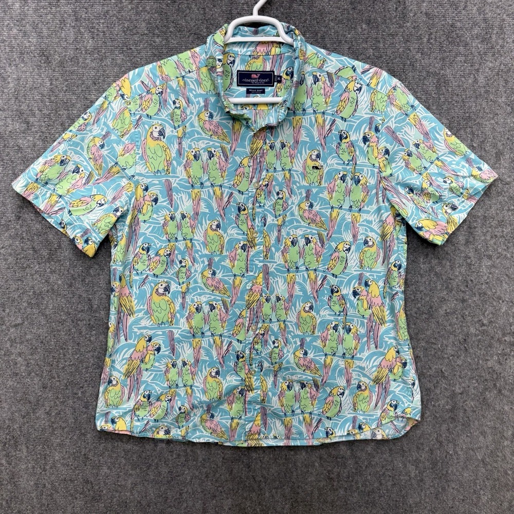 Vineyard Vines Whale Shirt Button Up short sleeve Parrots Hawaiian Men's size XL - Picture 1 of 10